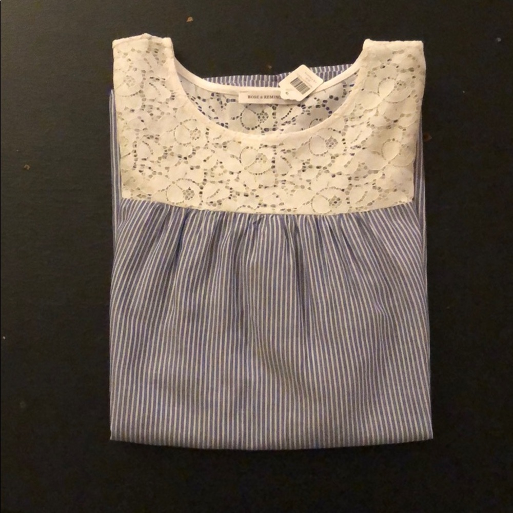Blue & White Striped Tunic Shirt with Lace Top